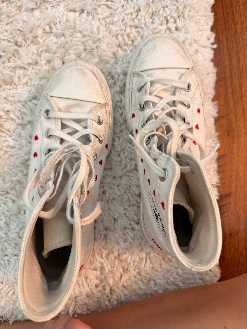 Converse White High-Top Sneakers with Red Heart Accents